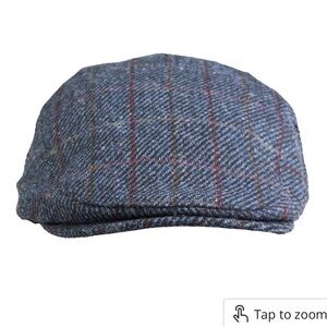 HEDDLE & REED HARRIS TWEED FLATCAP BLUE RED CHECK